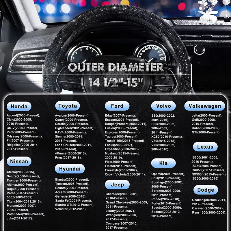 Universalus automobilio cirkonio vairo dangtelis su krištoliniu deimantiniu putojančiu deimantiniu vairo korpuso apsauginiu automobilio modeliu