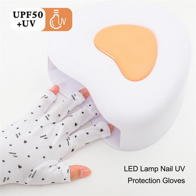 1 Pair Elastic Protect Hands Φυσική Προστασία Γάντια Νυχιών Αντι-μαυριστικό Καρδιά Σχέδιο Fingerless UV Shield Gloves Nail Supplies