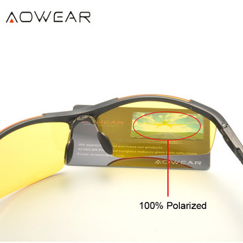 AOWEAR Луксозни поляризирани очила за нощно виждане Мъжки жълти алуминиеви очила за водач без рамки Слънчеви очила Мъжки очила за шофиране
