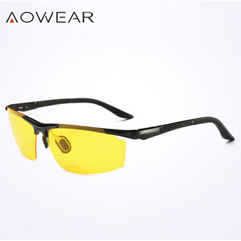 AOWEAR Луксозни поляризирани очила за нощно виждане Мъжки жълти алуминиеви очила за водач без рамки Слънчеви очила Мъжки очила за шофиране