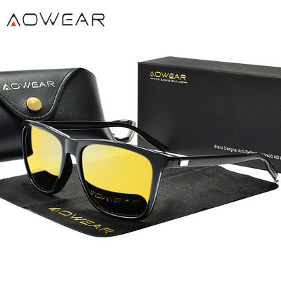 AOWEAR HD Очила за нощно виждане Мъжки алуминиеви слънчеви очила с жълти лещи Мъжки поляризирани нощни очила за безопасно шофиране Oculos Gafas De Sol