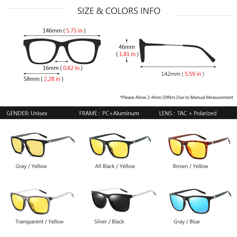 AOWEAR HD öönägemisprillid meeste alumiiniumkollased päikeseprillid meeste polariseeritud ööohutu sõiduprillid Oculos Gafas De Sol