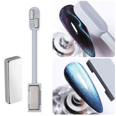 Nauji Cat Eye Magnet Tools Vienos dvigubos galvutės Cat Eye Gel Magnet Stick lenktos linijos juostelės 3D dizainai, skirti lakuoti geliniu nagų dailės dekoru