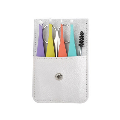 Set de pensete pentru sprâncene profesionale din oțel inoxidabil, 6 bucăți, instrument pentru înclinare a părului, autocolante pentru cleme pentru sprâncene, cu carcasă, set de instrumente de machiaj, negru