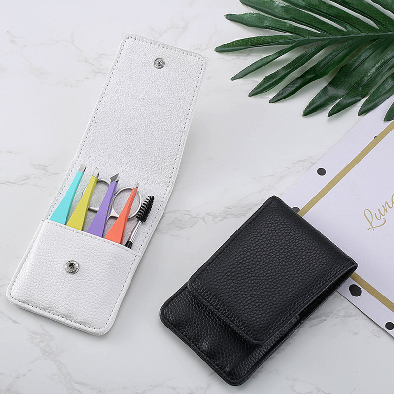 Set de pensete pentru sprâncene profesionale din oțel inoxidabil, 6 bucăți, instrument pentru înclinare a părului, autocolante pentru cleme pentru sprâncene, cu carcasă, set de instrumente de machiaj, negru