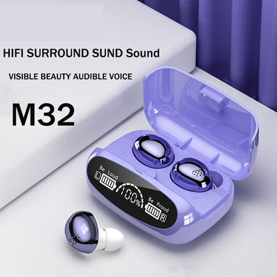 M32 безжична Bluetooth слушалка с две уши, цифров дисплей, голямо намаляване на шума при докосване, ниско забавяне, TWS, Bluetooth слушалка