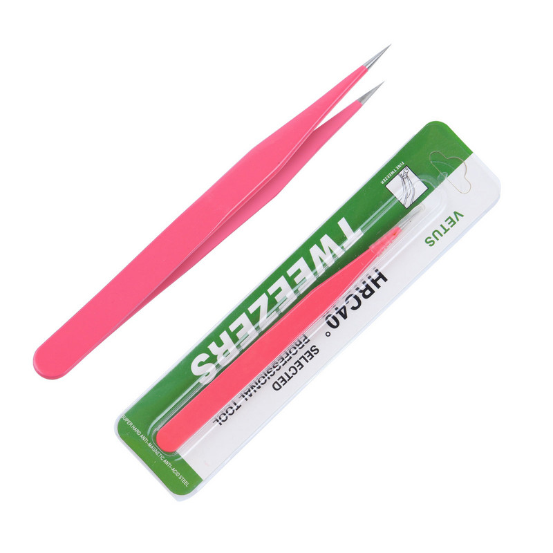 1kom ružičaste pincete od nehrđajućeg čelika Ravne zakrivljene alate za podizanje trepavica Šiljasta kliješta Stezaljka Alat za manikuru Nail Art