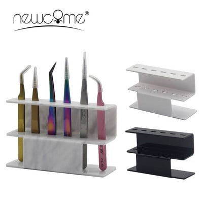 NEWCOME Pensete pentru gene cu 6 găuri Depozitare Pensetă cu model negru/alb/marmură Raft Stand Converient Instrumente de machiaj pentru gene