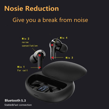 TWS безжични Bluetooth 5.3 слушалки ENC шумопотискащи слушалки Водоустойчиви спортни сензорни игри HIFI слушалки HD разговор Дълъг режим на готовност