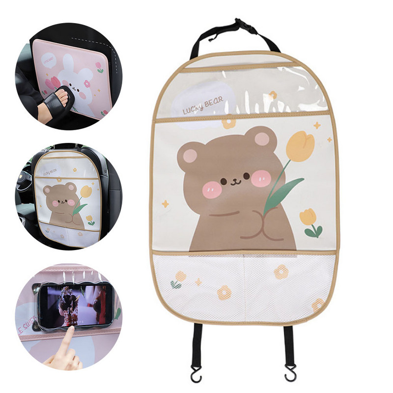 Auto tagaistme kaitse Cartoon jalamatt koos hoiutaskutega istme seljatoe kate Lastele mõeldud löögivastane padi, veekindel nahk, 2 suurust