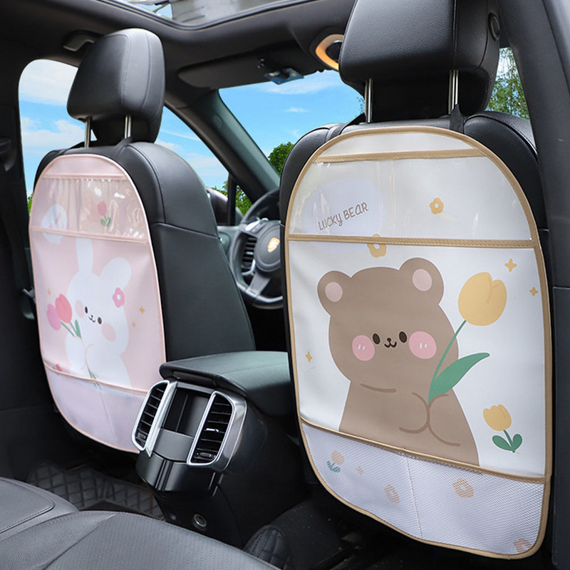 Auto tagaistme kaitse Cartoon jalamatt koos hoiutaskutega istme seljatoe kate Lastele mõeldud löögivastane padi, veekindel nahk, 2 suurust