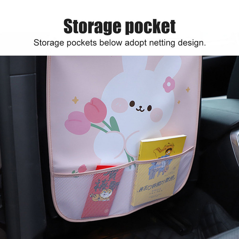 Auto tagaistme kaitse Cartoon jalamatt koos hoiutaskutega istme seljatoe kate Lastele mõeldud löögivastane padi, veekindel nahk, 2 suurust