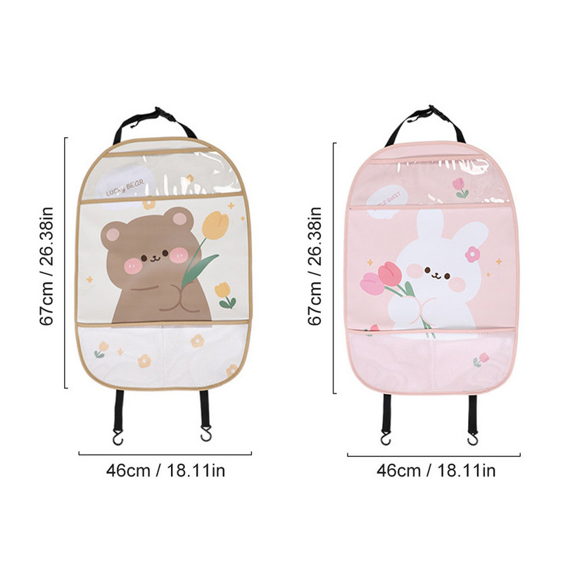 Auto tagaistme kaitse Cartoon jalamatt koos hoiutaskutega istme seljatoe kate Lastele mõeldud löögivastane padi, veekindel nahk, 2 suurust