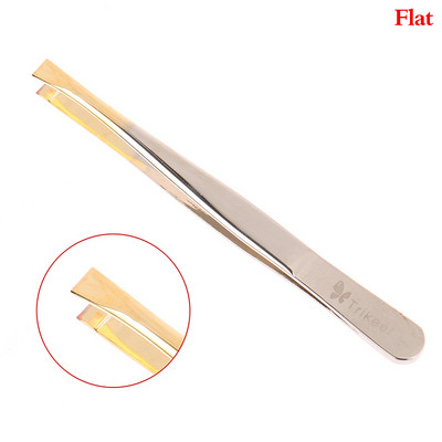Pensetă multifuncțională din oțel inoxidabil cu vârf plat/înclinat pentru gene false pentru sprâncene Instrument de machiaj pentru îndepărtarea părului feței