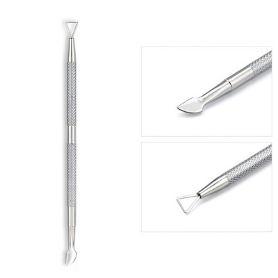 Împingător de cuticulă din metal din oțel inoxidabil, cu două fețe