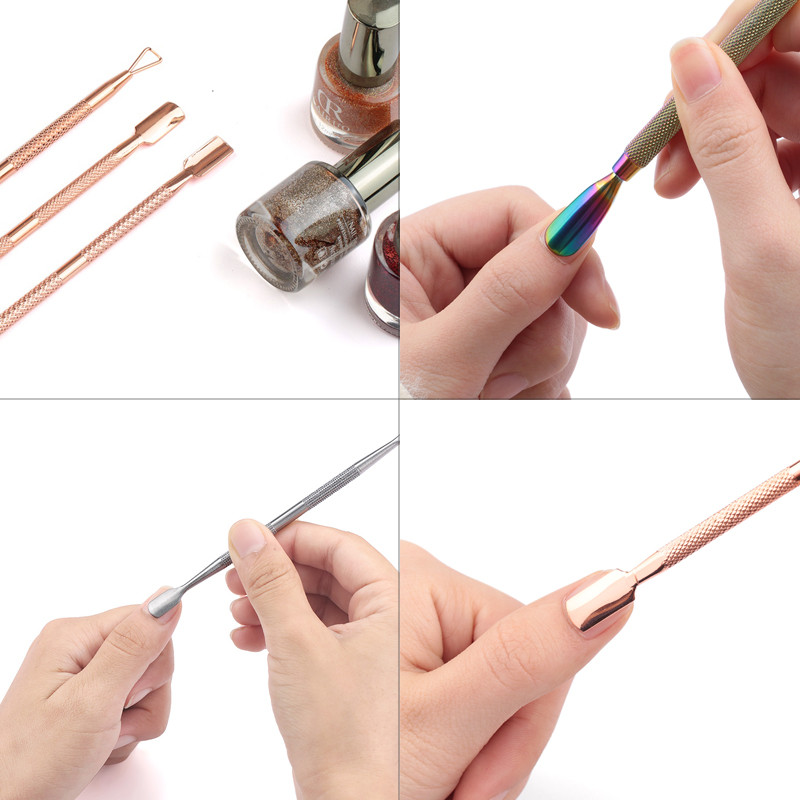 Împingător de cuticulă din metal din oțel inoxidabil, cu două fețe