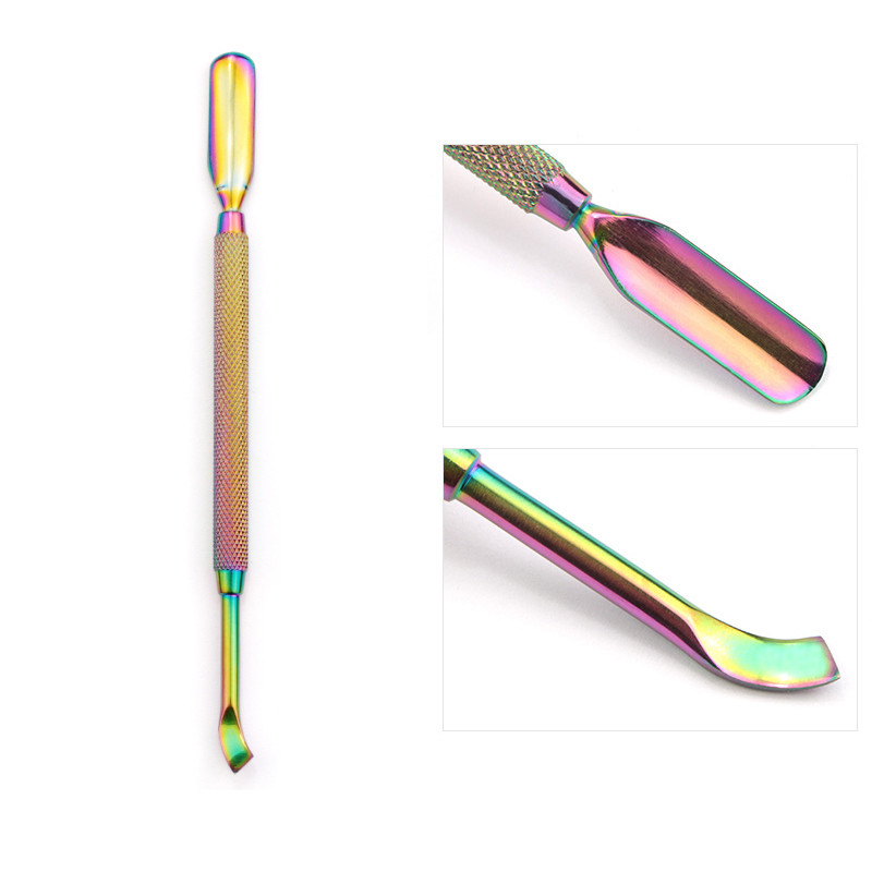 Împingător de cuticulă din metal din oțel inoxidabil, cu două fețe