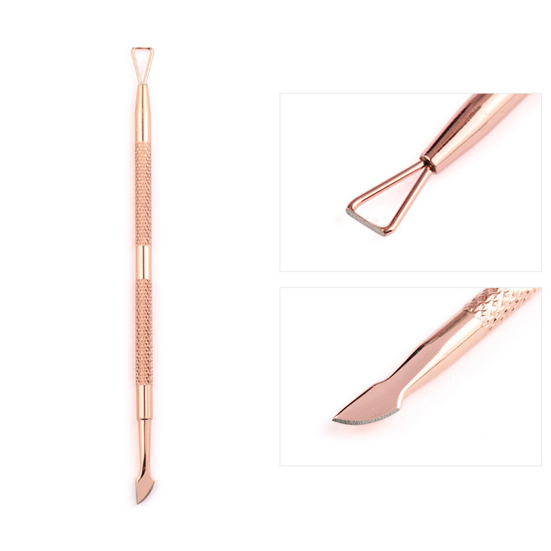 Împingător de cuticulă din metal din oțel inoxidabil, cu două fețe