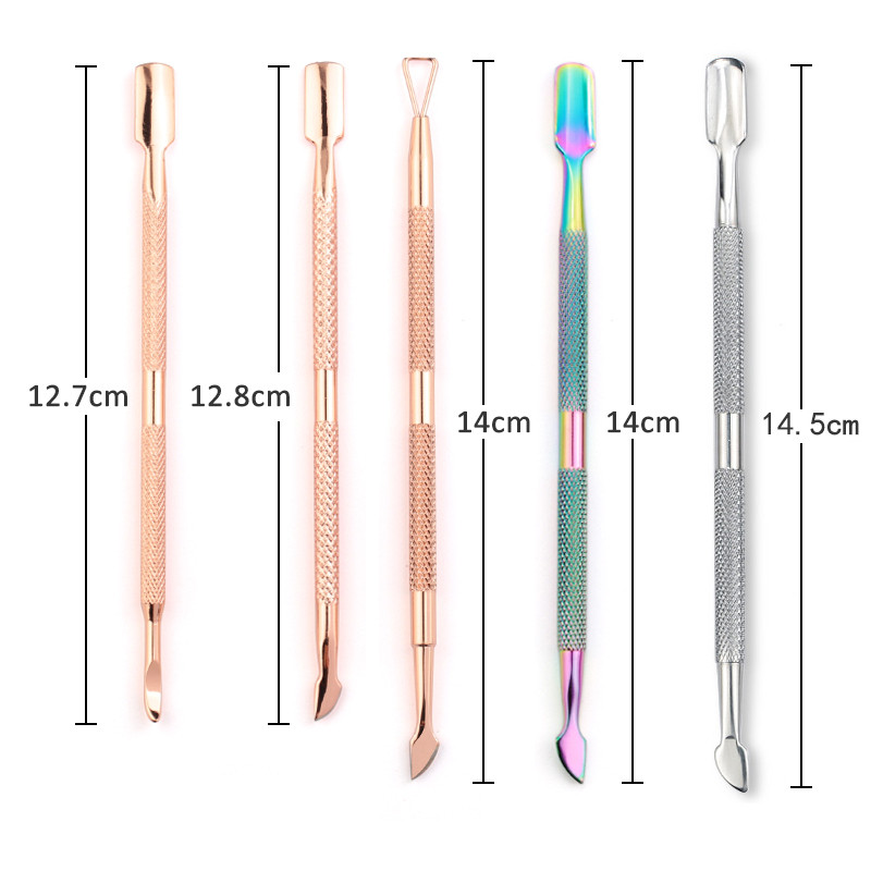 Împingător de cuticulă din metal din oțel inoxidabil, cu două fețe