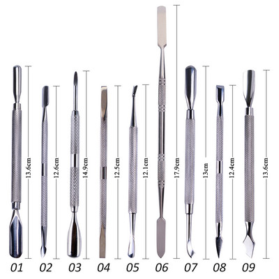 1 tk Kahe otsaga hõbedase küünenaha eemaldaja roostevabast terasest sõrmega surnud nahk lõigatud maniküüri segamisvardad küünenaha küünenaha tõukuri tööriist