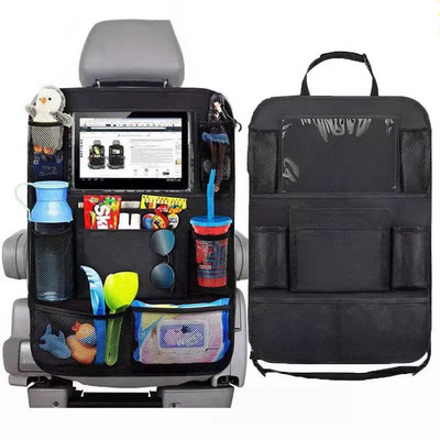 Органайзер за задната седалка на кола с 10" държач за маса, 9 джоба за съхранение, протектори за облегалки на седалките, подложки за ритници за деца, малки деца, аксесоари за пътуване