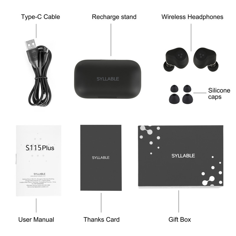 Cele mai noi SYLLABLE S115 Plus TWS din QCC3040 Căști cu cip 12 ore Căști stereo wireless adevărate S115 Plus Căști cu bas puternic