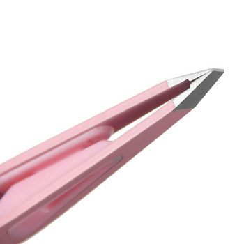 Розови пинсети за вежди Пинсети за удължаване на мигли от неръждаема стомана Пинсети за епилация на вежди Наклонена скоба Грим Инструмент за красота