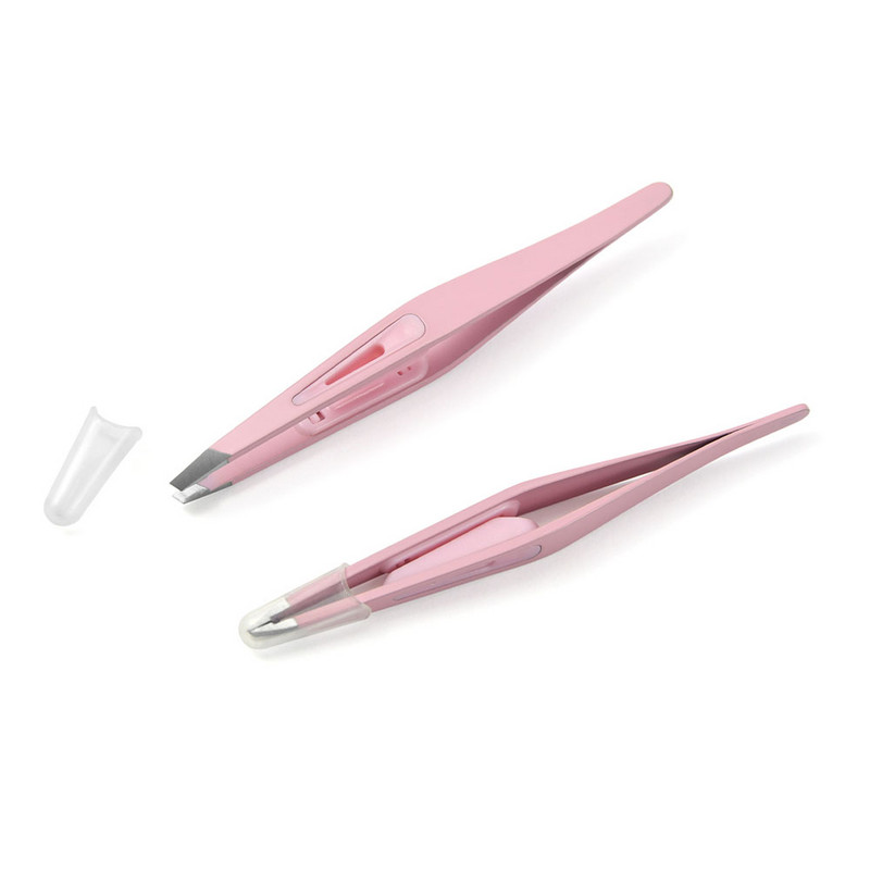 Pensetă pentru sprâncene roz Pensetă pentru extensie de gene din oțel inoxidabil pentru îndepărtarea părului sprâncenelor Clip înclinată Instrument de frumusețe pentru machiaj