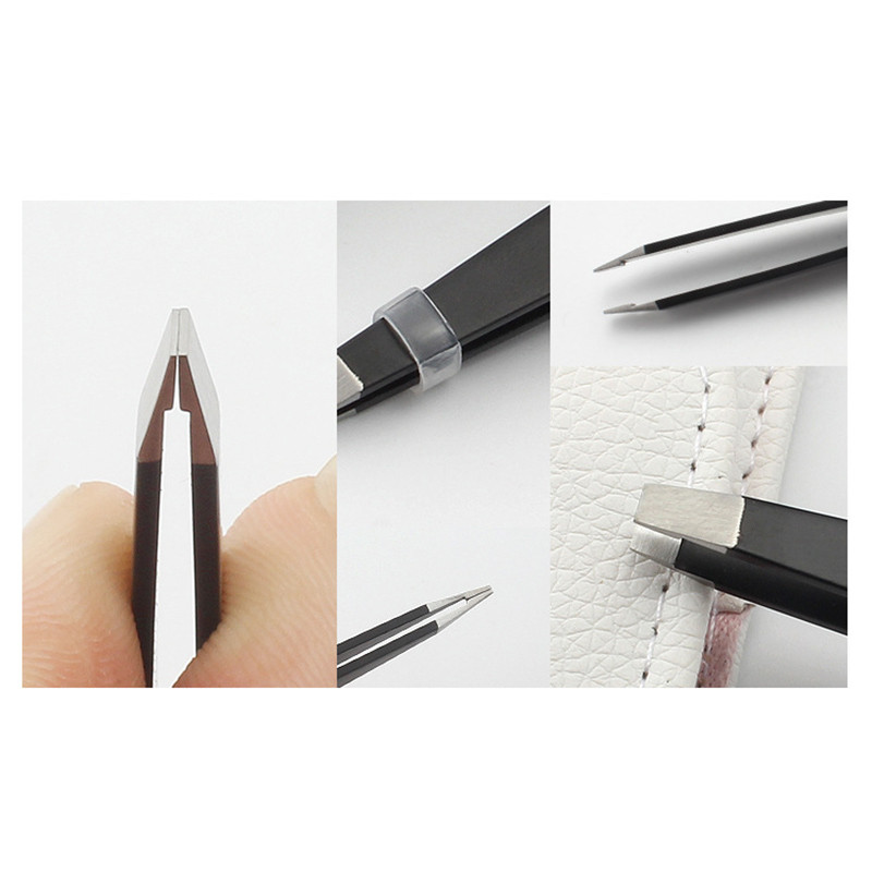 3 vnt Profesionalūs blakstienų pincetai įaugusių plaukų šalinimo įrankio ištraukimui iš nerūdijančio plieno nešiojami antakių segtukai su rožiniu maišeliu