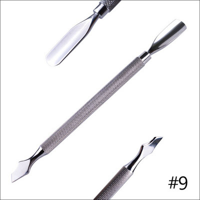 1 Dviejų galvų manikiūro pirštų odelių stūmimo ranka Dead Skin Nagų dailės odelių šalinimas nerūdijančio plieno pedikiūro nagų valymo priemonė