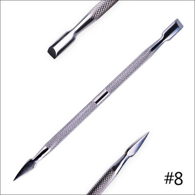 1 Dviejų galvų manikiūro pirštų odelių stūmimo ranka Dead Skin Nagų dailės odelių šalinimas nerūdijančio plieno pedikiūro nagų valymo priemonė