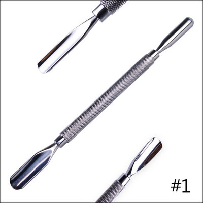 1 Dviejų galvų manikiūro pirštų odelių stūmimo ranka Dead Skin Nagų dailės odelių šalinimas nerūdijančio plieno pedikiūro nagų valymo priemonė