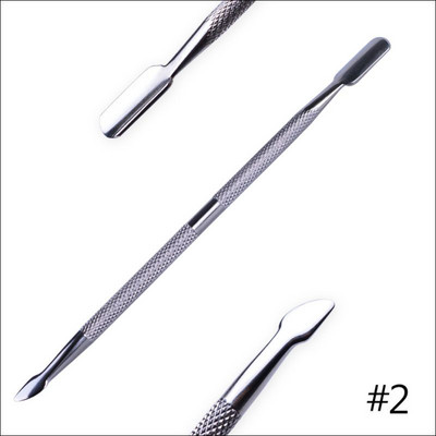 1 Dviejų galvų manikiūro pirštų odelių stūmimo ranka Dead Skin Nagų dailės odelių šalinimas nerūdijančio plieno pedikiūro nagų valymo priemonė