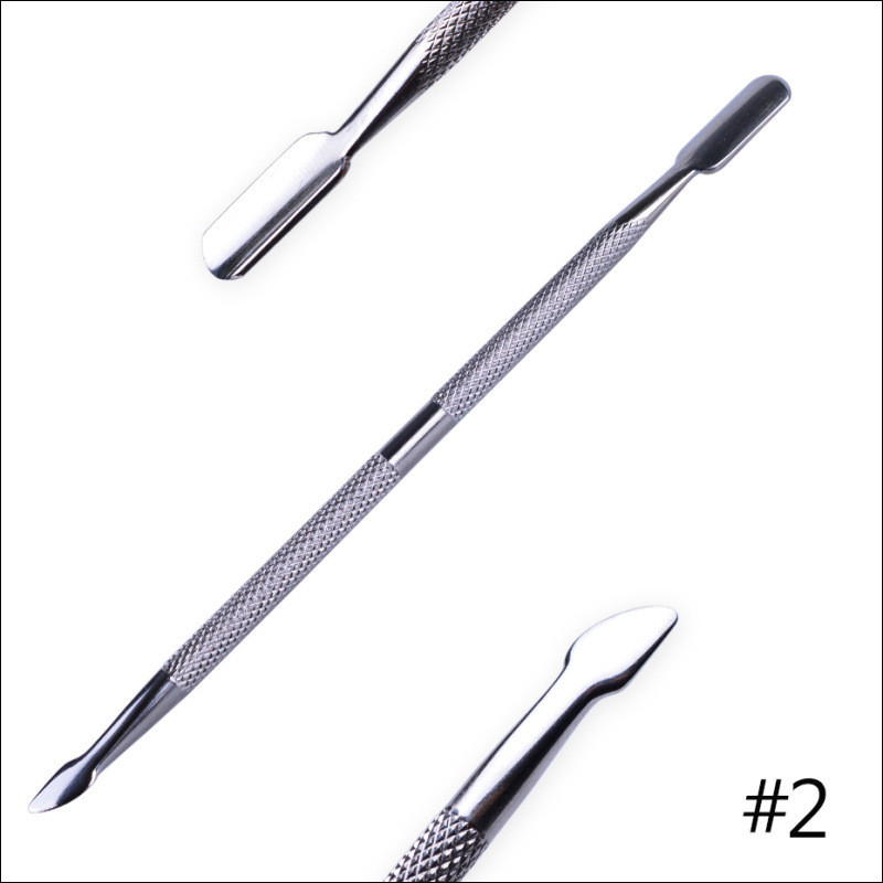 1 Dviejų galvų manikiūro pirštų odelių stūmimo ranka Dead Skin Nagų dailės odelių šalinimas nerūdijančio plieno pedikiūro nagų valymo priemonė