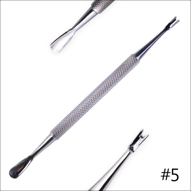 1 Dviejų galvų manikiūro pirštų odelių stūmimo ranka Dead Skin Nagų dailės odelių šalinimas nerūdijančio plieno pedikiūro nagų valymo priemonė