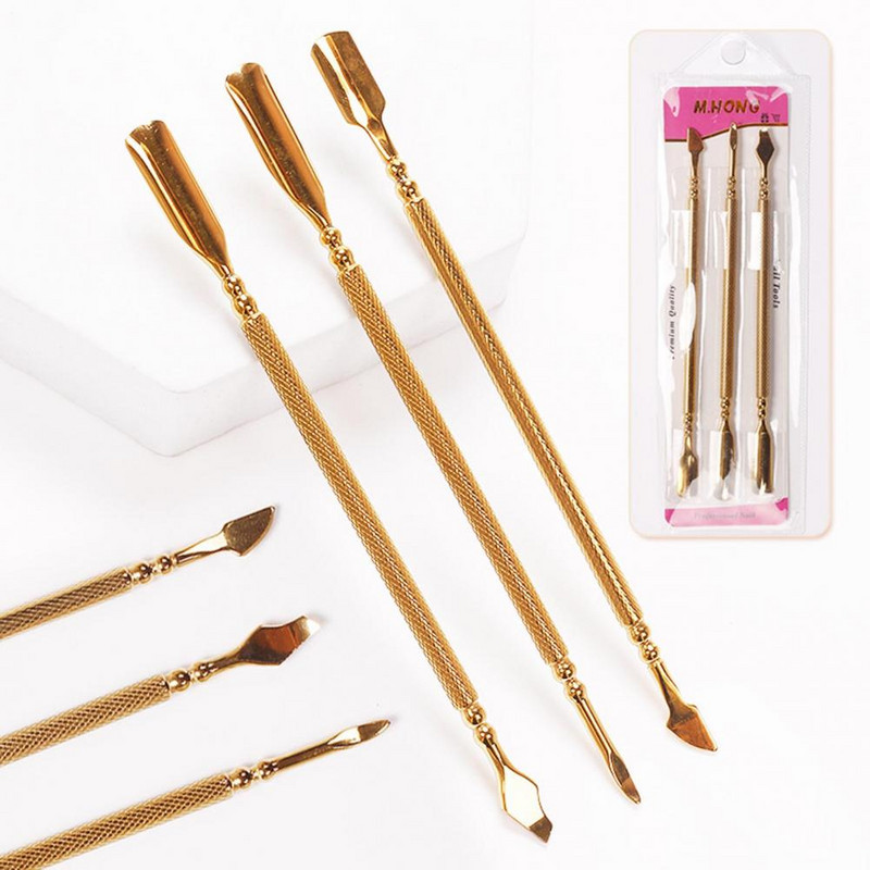 3 vnt / rinkinys nagų stūmiklis, dvipusis, rūdims atsparus nerūdijančio plieno, ergonomiškos rankenos nagų šveitiklis manikiūrui