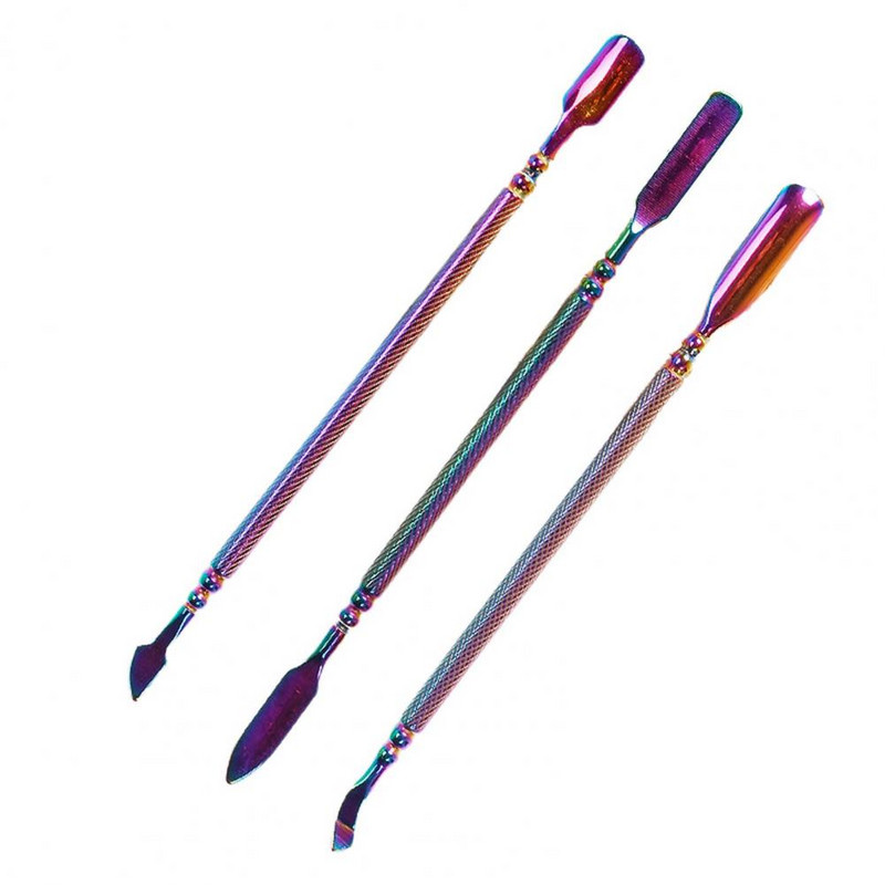 3 vnt / rinkinys nagų stūmiklis, dvipusis, rūdims atsparus nerūdijančio plieno, ergonomiškos rankenos nagų šveitiklis manikiūrui