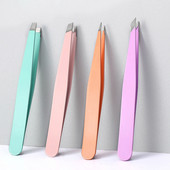 Šarene pincete za uklanjanje dlačica od nehrđajućeg čelika Pincete za obrve Ružičasto nakošeni crni vrh Točkast lice Bezopasna šminka Alat za uljepšavanje