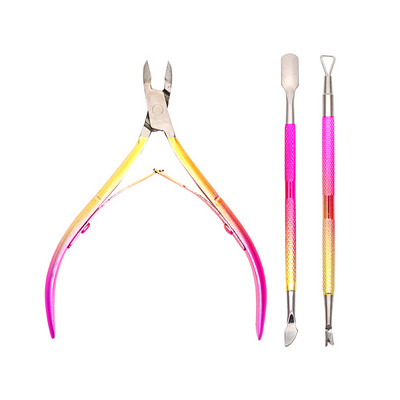 3 vnt./dėžutė Gradient Mėlyna nerūdijančio plieno odelių stūmimo žirklių rinkinys Nagų dailės manikiūro įrankiai Nagų stūmimo odelių nagų nuėmimo žnyplė
