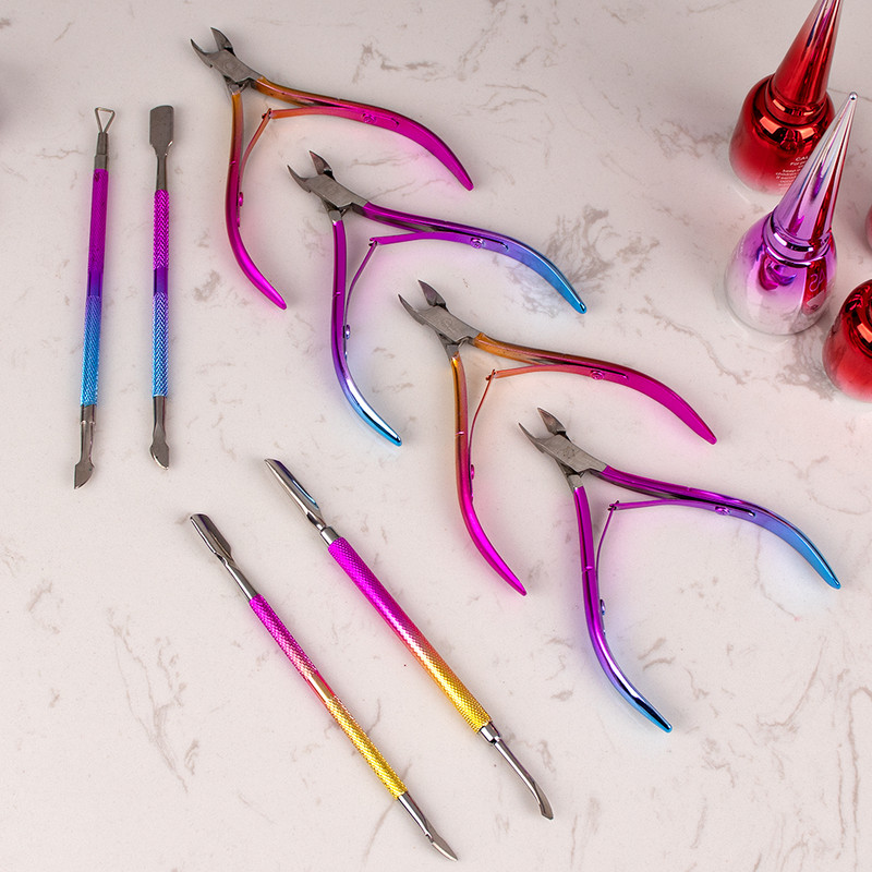 3 vnt./dėžutė Gradient Mėlyna nerūdijančio plieno odelių stūmimo žirklių rinkinys Nagų dailės manikiūro įrankiai Nagų stūmimo odelių nagų nuėmimo žnyplė