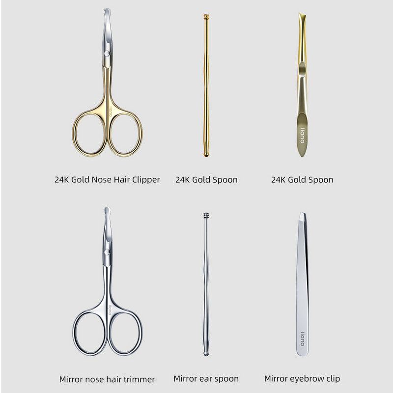 LLANO Instrument pentru tunderea sprâncenelor Clip oblic pentru sprâncene Linguriță pentru tăierea părului pentru urechi 3 în 1 Set de calitate superioară Instrumente de machiaj din oțel inoxidabil
