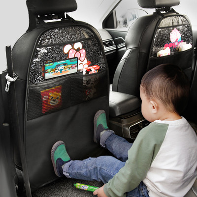 Нов калъф за столче за кола от изкуствена кожа Детски анимационен протектор за облегалката на седалката за деца Джоб за съхранение на бебета Износоустойчива подложка против ритници