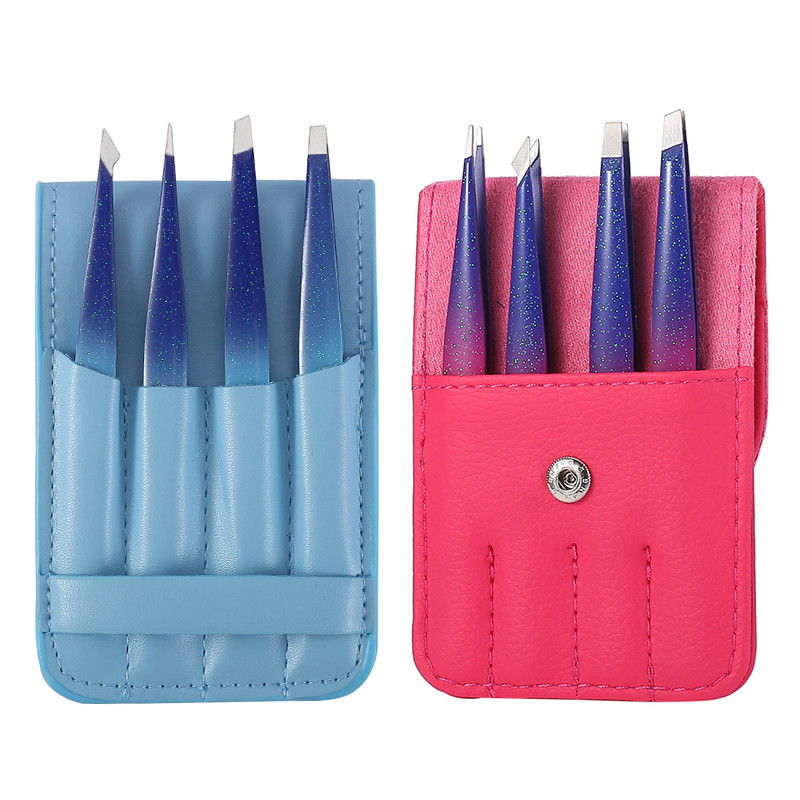 Nerūdijančio plieno pincetas Epoksidinis gradientas blizgantis pudra antakių segtukas Keturių dalių dekoravimo antakių grožio priemonė