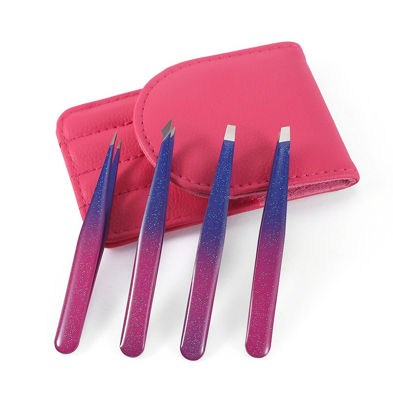 Nerūdijančio plieno pincetas Epoksidinis gradientas blizgantis pudra antakių segtukas Keturių dalių dekoravimo antakių grožio priemonė