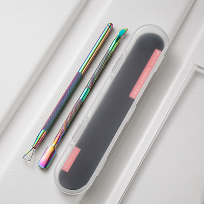 2 buc/set Dublu fețe din oțel inoxidabil Metal Nail Cuticule Pusher Cuticule Deget Dead Dead Skin Trimmer Remover Nail File Manichiura Art