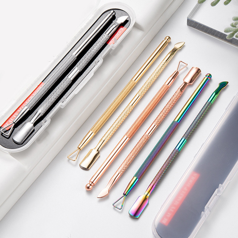 2 buc/set Dublu fețe din oțel inoxidabil Metal Nail Cuticule Pusher Cuticule Deget Dead Dead Skin Trimmer Remover Nail File Manichiura Art