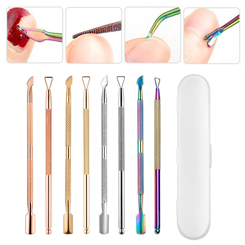 2 buc/set Dublu fețe din oțel inoxidabil Metal Nail Cuticule Pusher Cuticule Deget Dead Dead Skin Trimmer Remover Nail File Manichiura Art