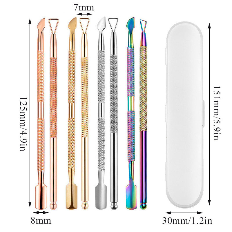 2 buc/set Dublu fețe din oțel inoxidabil Metal Nail Cuticule Pusher Cuticule Deget Dead Dead Skin Trimmer Remover Nail File Manichiura Art