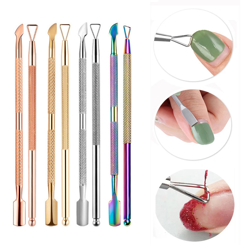 2 buc/set Dublu fețe din oțel inoxidabil Metal Nail Cuticule Pusher Cuticule Deget Dead Dead Skin Trimmer Remover Nail File Manichiura Art