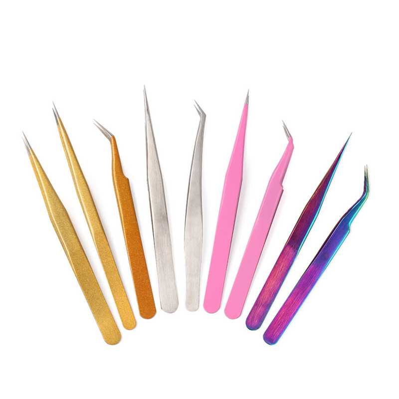 Pensetă pentru extensie de gene din oțel inoxidabil Pensetă pentru gene curbate drepte Pensetă pentru unghii Clip de alegere pentru gene Unelte pentru pensete pentru sprâncene